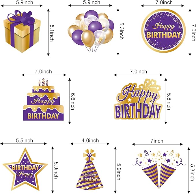 Purple Gold Birthday Hanging Swirls Decorations for Women Girls, Purple Happy Birthday Foil Swirls Party Supplies, 10th 16th 21st 30th 40th 50th 60th Bday Ceiling Sign Decor
