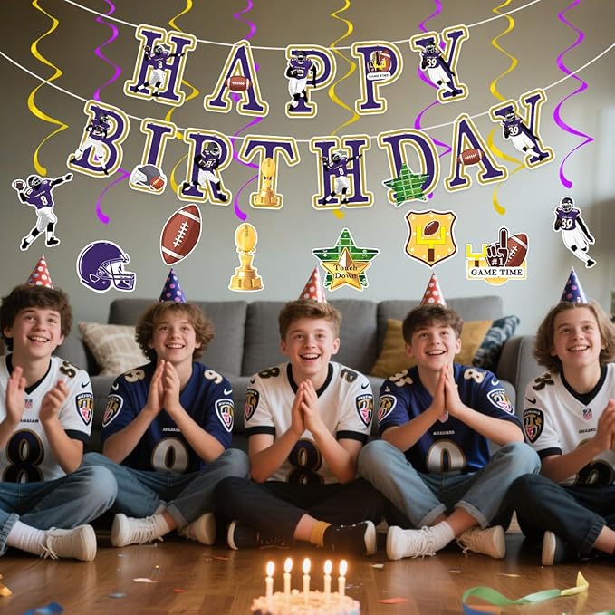 Football Birthday Party Decorations Football Birthday Banner with Super Bowl & Themed Party Supplies for Gameday Tailgate Decorations (Pre-Strung)