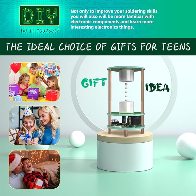 Electric Ultrasonic Levitator Kit, Soldering Projects Mini Cool Acoustic Levitator, Soldering Practice Kit DIP Version for Learning Teaching STEM Education Ideal Gift for Friends and Family (Green)