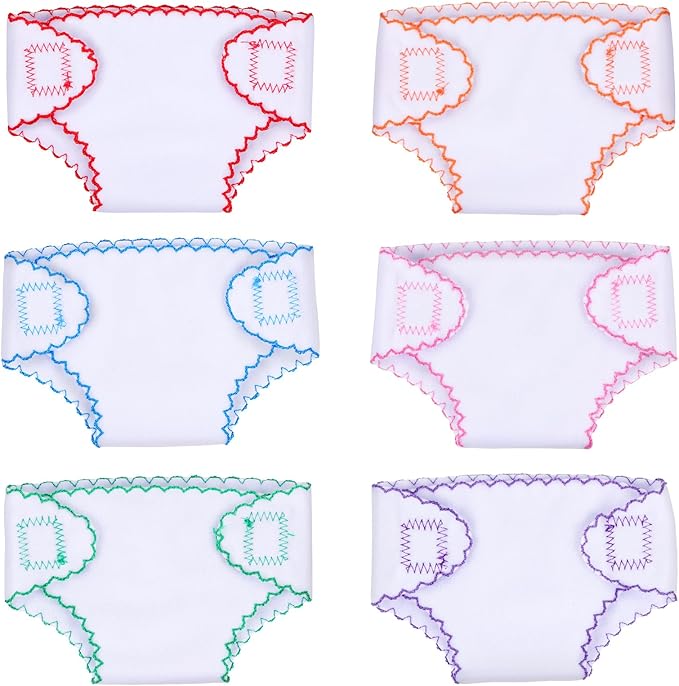 BABESIDE 6 Pcs Baby Doll Diapers for 12-15 Inch Dolls, Reusable & Washable Doll Underwear Fits Baby Dolls, Pretend Play Accessories for Girls