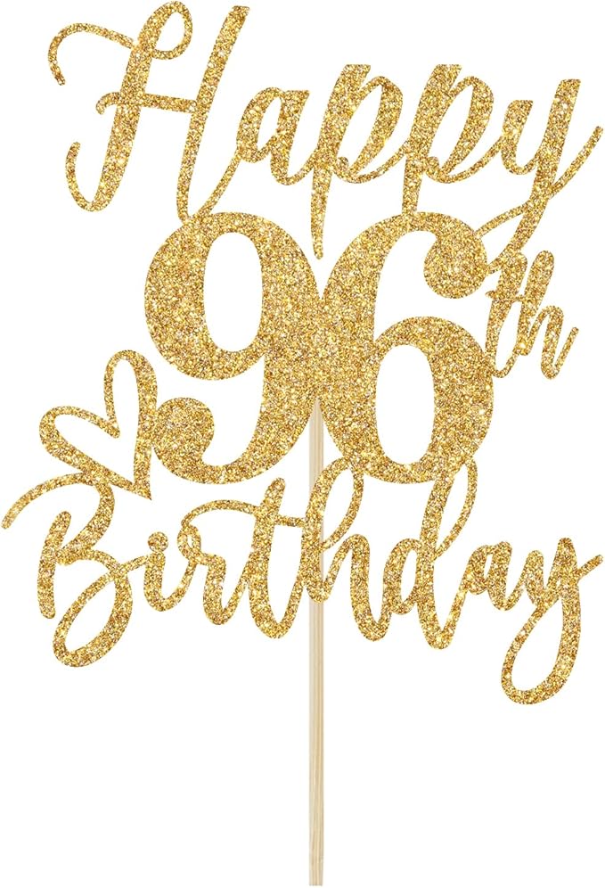 Happy 96th Birthday Cake Topper, 96th Birthday Decorations for Men/Women, Cheers to 96 Years, 96 Fabulous, 96th Happy Birthday Party Supplies Gold Glitter