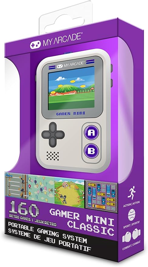 My Arcade Gamer Mini Classic-Purple: Games for Kids, Miniature Handheld Gaming System Packed with 160 Games, 1.8'' Color Display (DGUN-3924), Small
