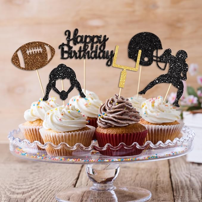 36PC Football Cupcake Toppers for Birthday,Glitter Football Cake Toppers for Boys Birthday Party Decorations Supplies