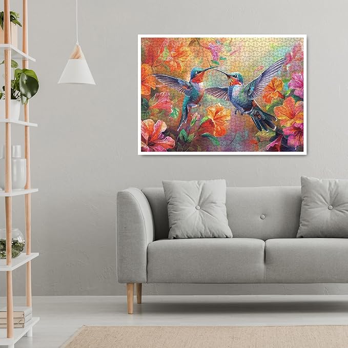Bird Hummingbird Flower Puzzles for Adults 1000 Pieces, Plant Floral Spring Jigsaw Puzzles, Art Nature Colorful Puzzles