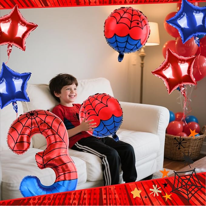 40 Inch Spider Theme Number Balloon, Number Block Foil Number 3 Balloons Large Big Numbers Helium Balloon for Girls Boys 3th Birthday Theme Party Decorations (Number 3)