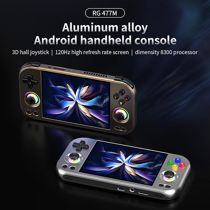 ANBERNIC RG477M Retro Handheld Game Console , Aluminum Alloy CNC Android 14 System 4.7 Inch LTPS in-Cell Touch Screen Dimensity 8300 Processor Support WiFi 6E Bluetooth 5.3(Brozen)