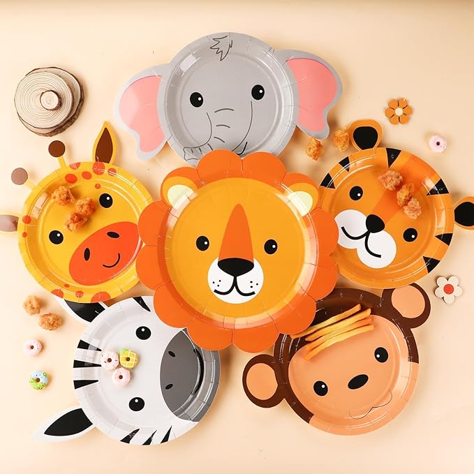 60 Count Jungle Safari Party Paper Plates Animal Shaped Disposable Plates Safari Theme Party Plates Safari Birthday Party Dinnerware Plates for Birthday Baby Shower Jungle Animal Theme Party Favors