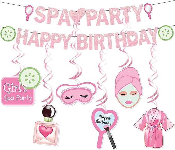 Spa Party Decorations Banner Spa Birthday Party Supplies for Girls Women with Spa Birthday Banner Hanging Ceiling for Sleepovers Slumber Makeup Parties