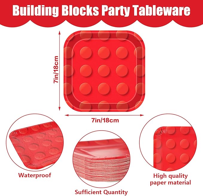 48pcs Building Block Party Supplies Building Bricks 7inch Birthday Paper Plates Birthday Party Supplies Colorful Paper Dessert Plates for Kids