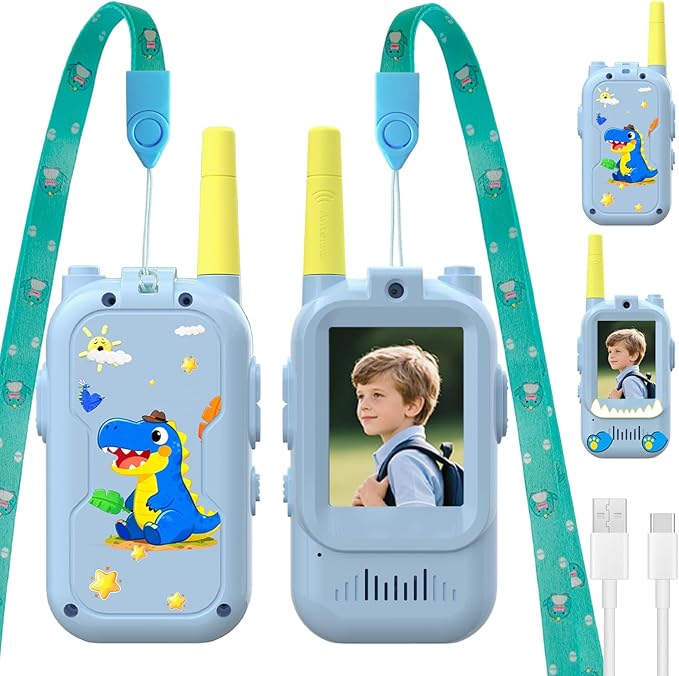 Video Walkie Talkies for Kids,ELFEYE Handheld Rechargeable Video/Voice Call Children Walkies Talkies,Toddler Toy for Indoor Outdoor Games,Camping Hiking,Gift for Kids Ages 3-12 (Blue/Blue)