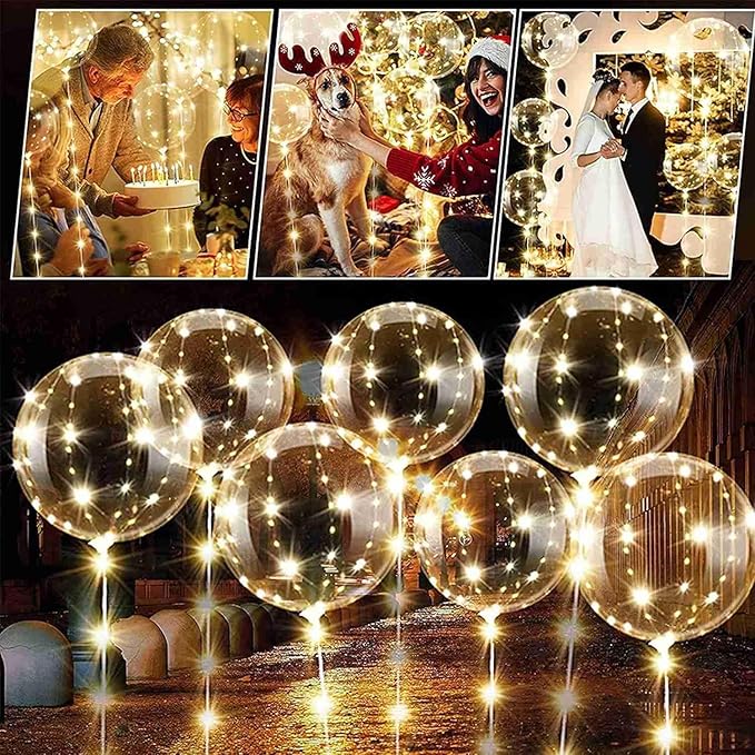 LED Balloons Light, 10 Pack LED Balloons with Sticks, 20 Inch Clear Bobo Balloon with Lights Helium Glow Bubble Lights for Party Supplies Valentines Decor (Warm)