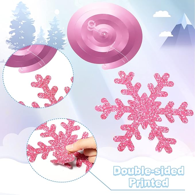 Sumind 30 Pcs Winter Party Wonderland Decorations Snowflake Hanging Swirls Ceiling Decor Winter Baby Shower Streamers Christmas Hanging Decor Holiday Birthday Wedding Party Supplies(Pink, Silver)