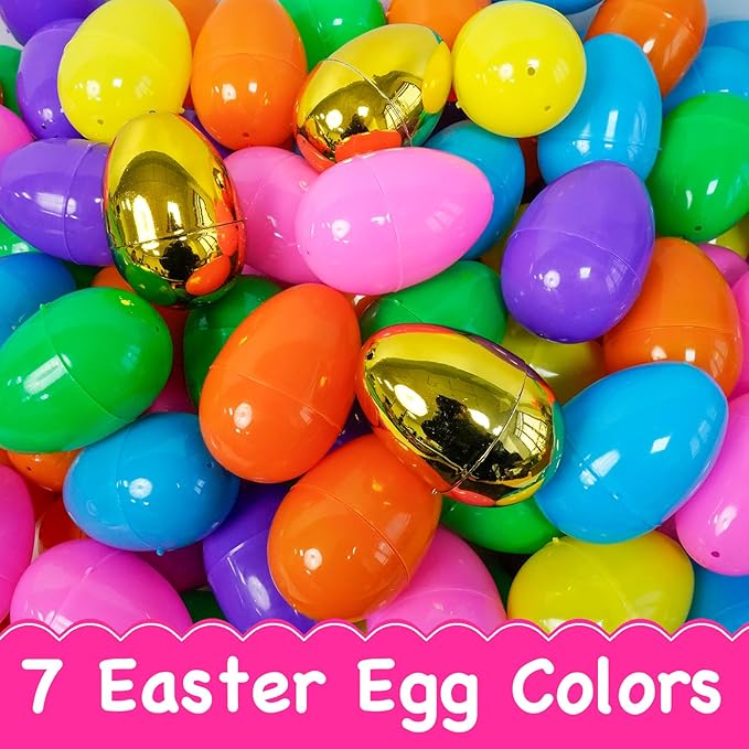 100 PCS 3" Large Plastic Easter Eggs with 6 Golden Eggs, Empty Fillable Colorful Eggs for Kids Easter Egg Hunt Classroom Prizes Basket Stuffers Easter Party Favors