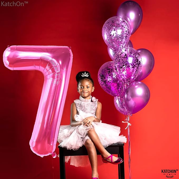 KatchOn, Giant Hot Pink Number 7 Balloon - 40 Inch | Pink 7 Mylar Foil Balloon For Happy Birthday Decorations | 7th Anniversary Decorations | 7th Birthday Party Supplies | Birthday Party Decoration