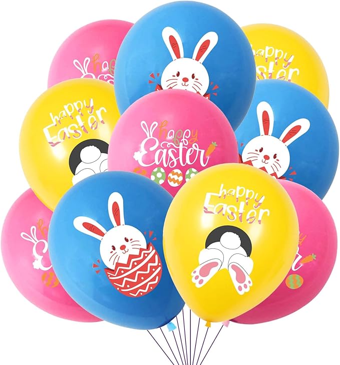Happy Easter Balloons Bunny Balloons Pink Blue Yellow Party Balloon For Easter Themed Party Bunny Decorations Decor Supplies Arch Decorations Party Balloon Sets-12 Pcs