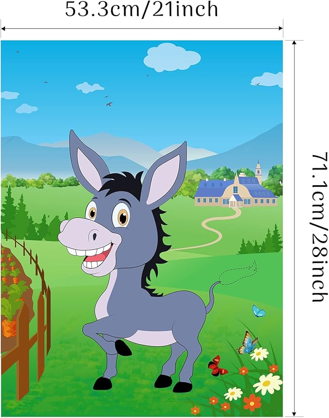 Morcheiong Pin The Tail on The Donkey Party Game with 48pcs Tails for Kids Birthday Party Supplies Donkey Party Favors Farm Party Decorations