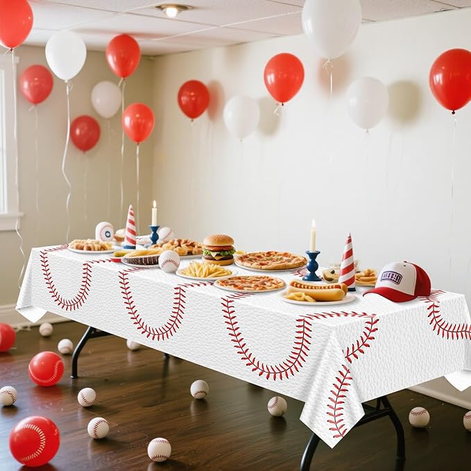 Baseball Tablecloth - Baseball Pattern Table Covers Plastic Waterproof Decorations for Game Day Sports Theme Party Supplies, 4 Pack, 51'' x 86''