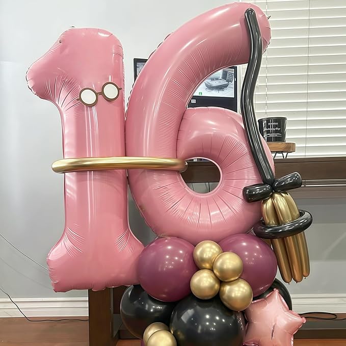 Pastel Pink 16th Birthday Balloons for Girls, 40 Inch Mylar Self Inflating 16 Balloon Number, Big Foil 1 & 6 Helium Number 16 Balloon for Women Birthday Party Decorations Anniversary Decor Supplies