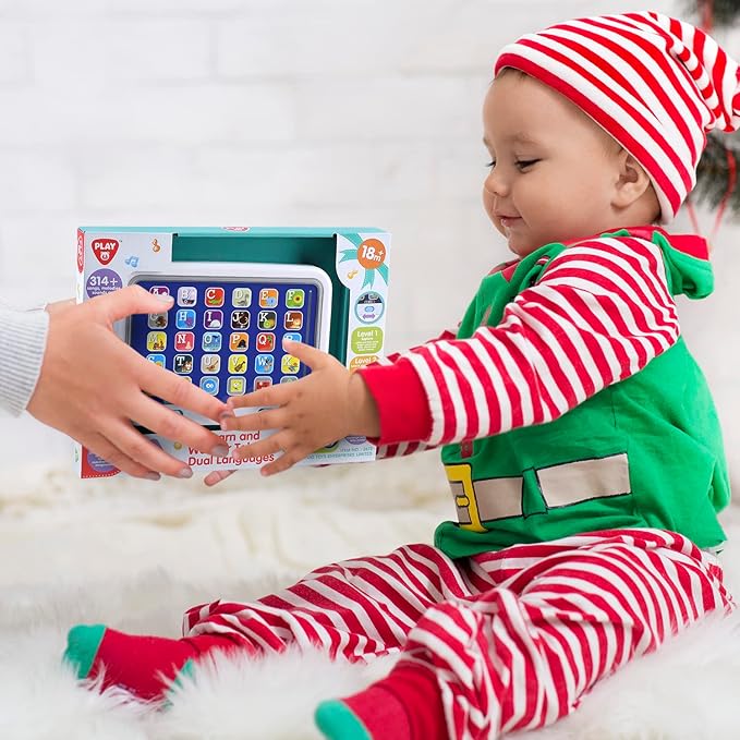 PLAY Spanish & English Learning Tablet for Toddlers 1-3, Kids Bilingual Interactive Alphabet ABC Letters, Words, Color Learning Toys Tablets, Educational Toy for 2+ Year Old Kids Babies 18 Month+