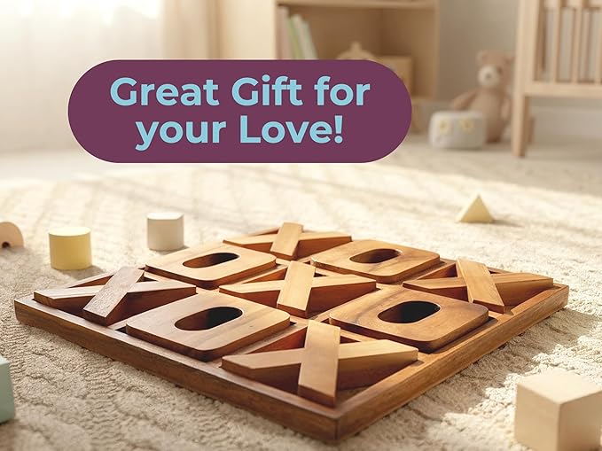 BSIRI Jumbo Tic Tac Toe Board Games 14 Inch - Wall Tic Tac Toe for Rustic Home, Farmhouse, Patio, Coffee Table Decor, Ideal Outdoor, Game Night, Family Games, Unique Gifts for Couples