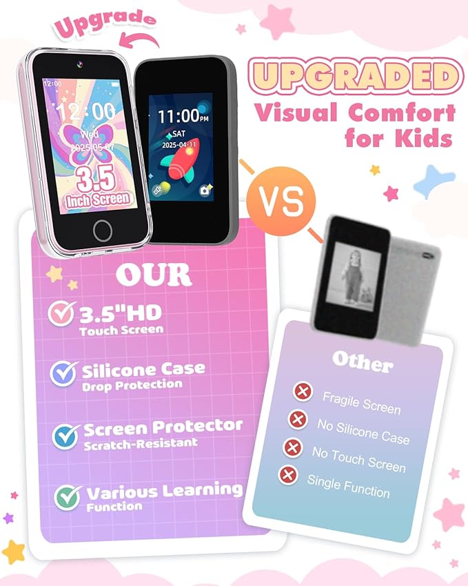 Kids Smart Phone for Girls, 3.5" Touchscreen Kids Phone Toy with Dual Camera, Christmas Birthday Gifts for Girls Age 3-8, Toddler Learning Toys for 3 4 5 6 7 8 Year Old, ABC Learning, Habit Tracker