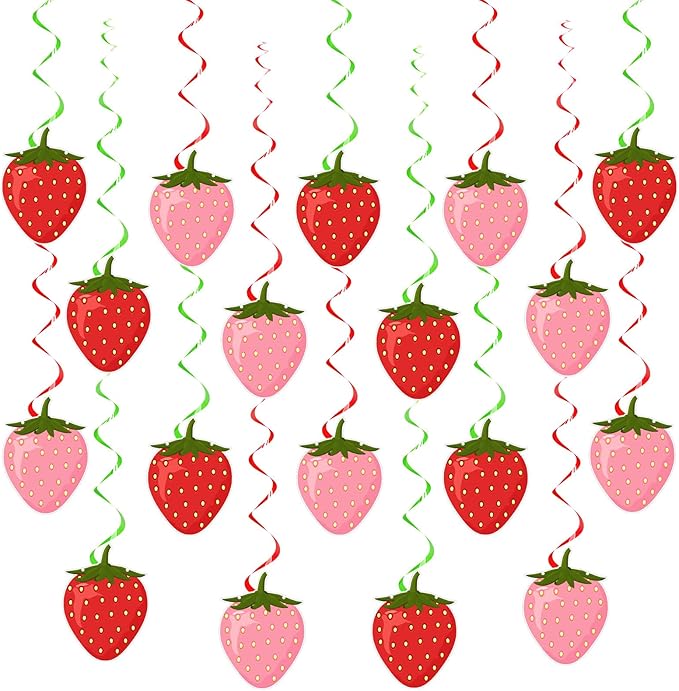 Lewtemi 36 Pcs Strawberry Decor Berry First Birthday Decor Hanging Swirl Banner for Strawberry Party Decorations Baby Shower Party Supplies(Colorful)