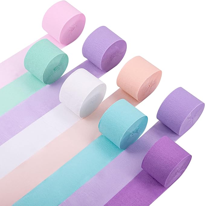 Streamers Party Decorations, 8 Rolls Crepe Paper with Purple, Blue, Mint and White Party Streamers for Mermaid Birthday, Winter Party Decorations, Baby Bride Shower,Wedding