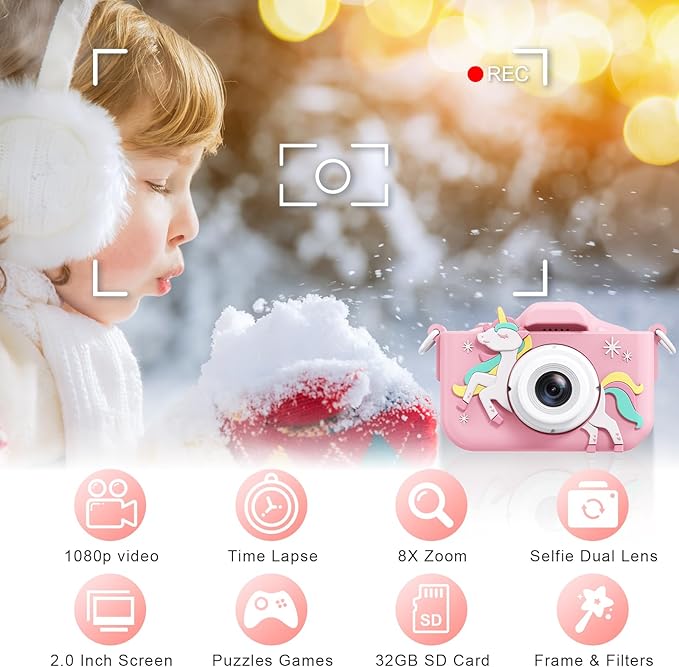 Kids Camera, Toddler Camera for Age 3-8, 48MP Dual Lens Selfie Camera for Kids, 1080P HD Video Recording Digital Camera, Christmas Birthday Gifts for Boys Girls