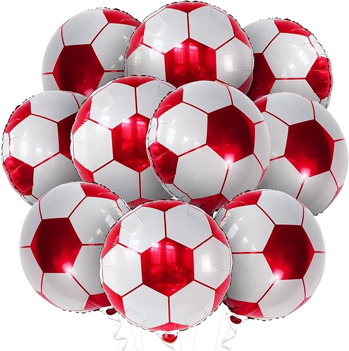 Katchon, Red Soccer Balloons -18 Inch, Pack of 10 | Soccer Birthday Party Decorations for Football Party Decorations, Sports Themed Party Decorations | Foil Soccer Ball Balloons For Birthday, Sports