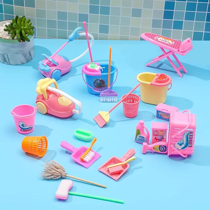 ONEST 24 Pieces Housework Cleaning Supplies Miniature Mini House Accessories House Furniture Decoration Accessories