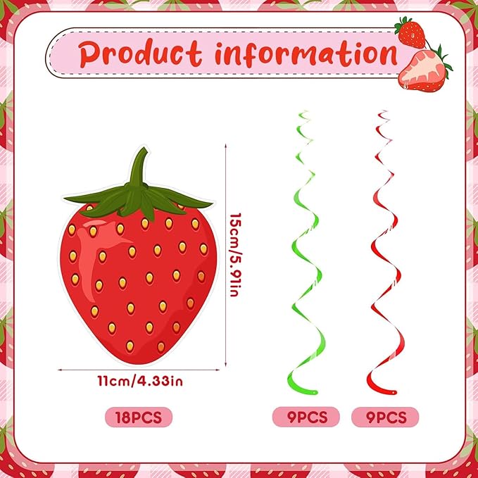 Lewtemi 36 Pcs Strawberry Decor Berry First Birthday Decor Hanging Swirl Banner for Strawberry Party Decorations Baby Shower Party Supplies(Bright)