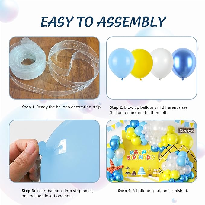 Yellow Blue Clear Balloon Arch Kit for Underwater Ocean Theme Birthday & Summer Party, Balloon Garland for Baby Shower, Beach and Kids Party Decorations