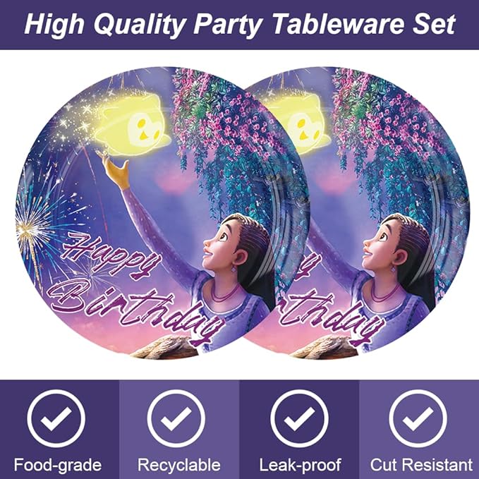 40Pcs Wish Party Decoration Including 20 Plates 20 Napkins for Kids' Birthday Party Supplies