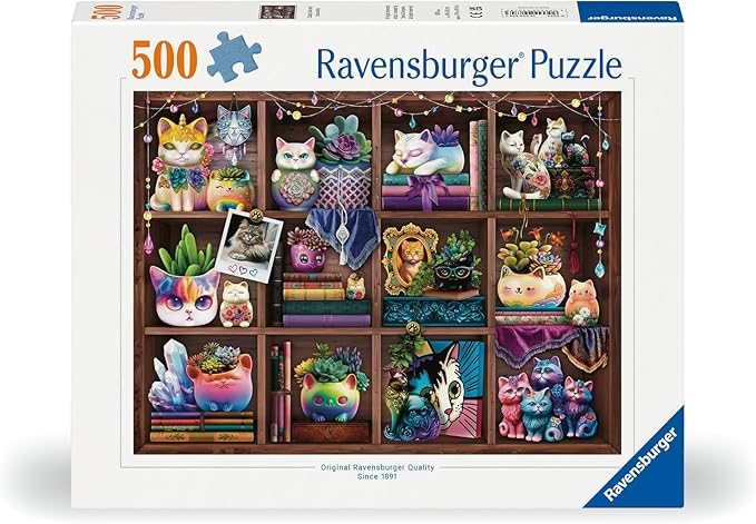Ravensburger Cats and Succulents Jigsaw Puzzle - 500 Pieces | Adult-Targeted, Relaxing Activity, Interlocking Fit | Handcrafted in Germany | Unique Artwork by Brigid Ashwood