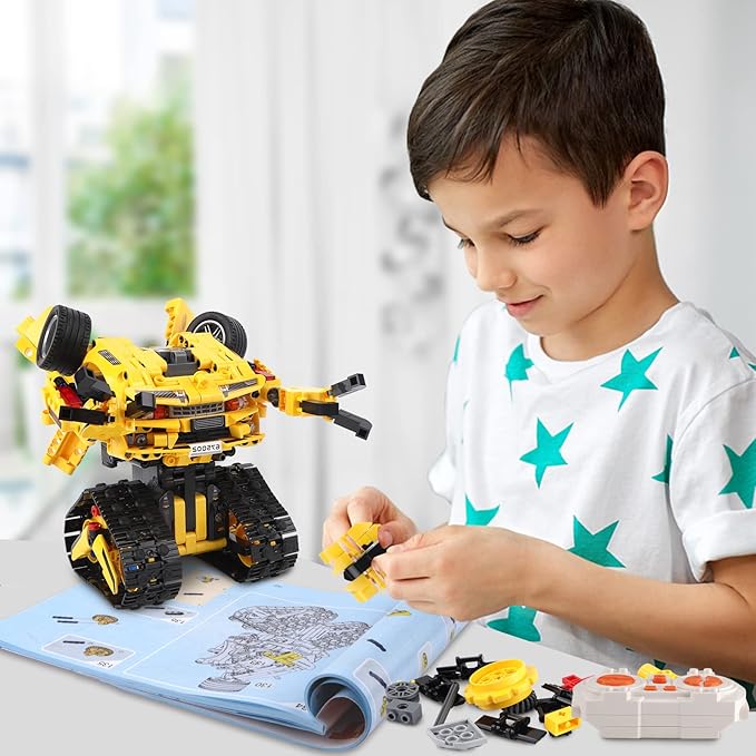2-in-1 Build a Robot Kit, Remote & APP Controlled Robotic Building Blocks Toys STEM Projects for Kids Ages 8 9 10 11 12 13 14,Chirstmas Birthday Gift for Boys (RC Car)