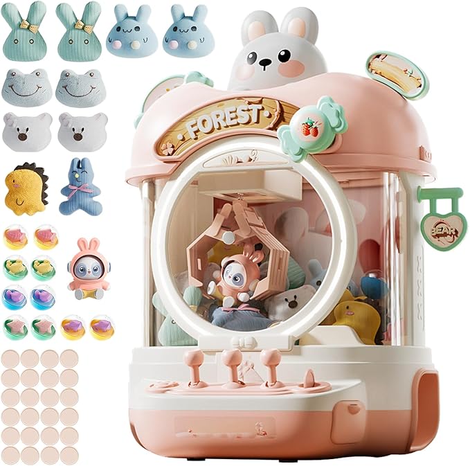 Large Claw Machine Arcade Toy with LED Light & Adjustable Sound,14" Candy Dispenser Toys Mini Vending Machine for Kids Christmas Birthday Gifts for Girls Boys Ages 3+(Rabbit)
