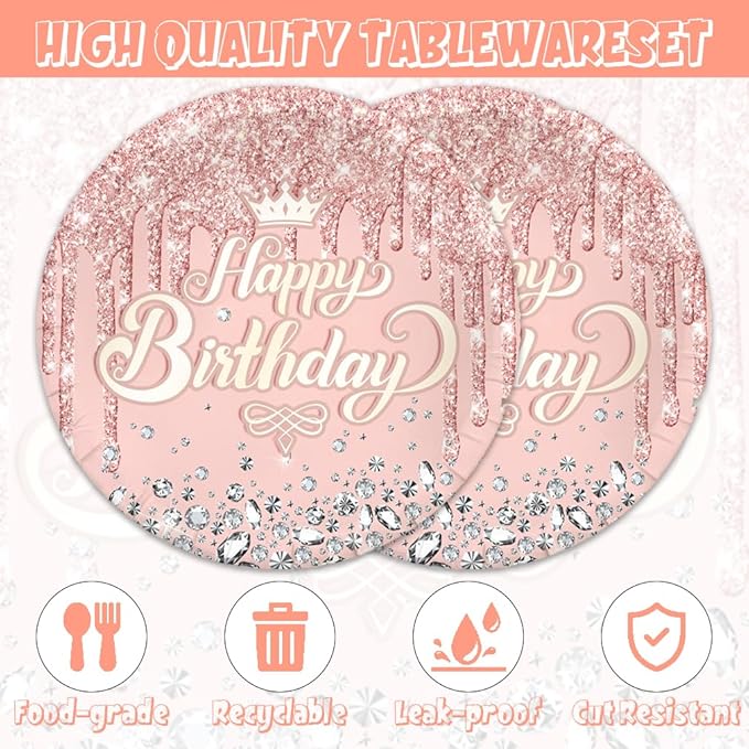 41pcs Pink and Silver Party Supplies ,include 20 dessert plate,20 Napkin and 1pcs Tablecloth,Used for Pink Glitter and Silver Birthday Party Decoration