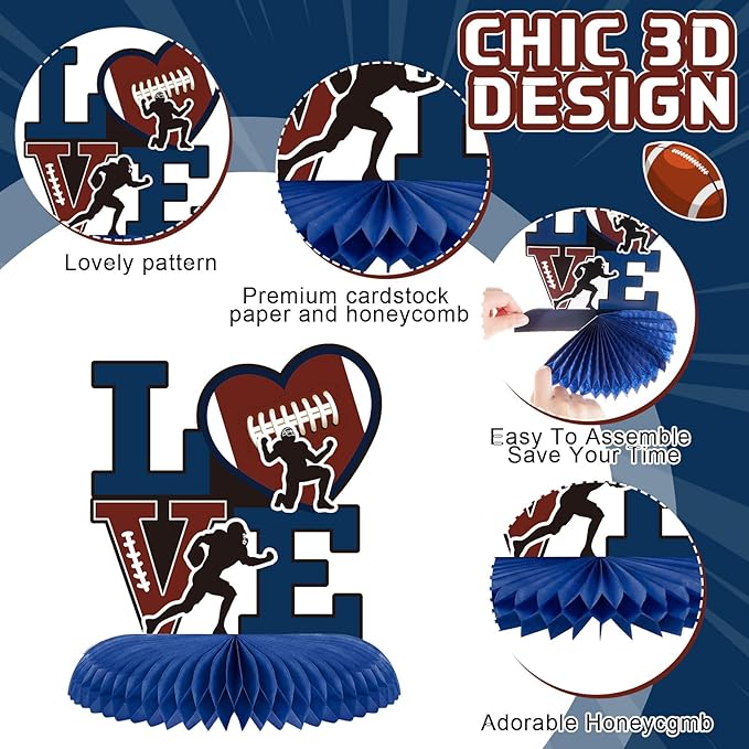 Marspark 12 Pcs Cowboy Football Party Decoration Centerpieces Birthday Party Supplies Cowboy Football Honeycomb Centerpieces Sports Theme Decor for Kids Boys Birthday Baby Shower