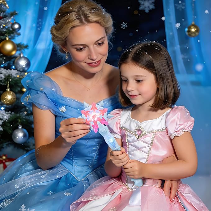 KingGlee Light Up Snowflake Wand with Music, Motion Sensitive Magic Princess Toy Wands for Kids Girls Birthday Roleplay Party Favor 2 Pack, Blue