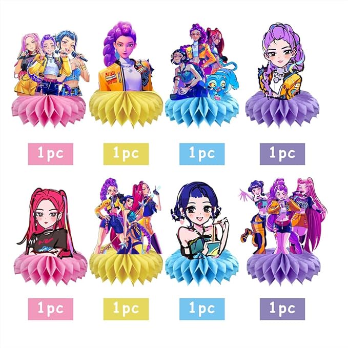8Pcs Demon Movie Hunters Honeycomb Table Centerpiece,Demon Movie Hunters Birthday Party Supplies Table Decorations for Kids Party Decorations