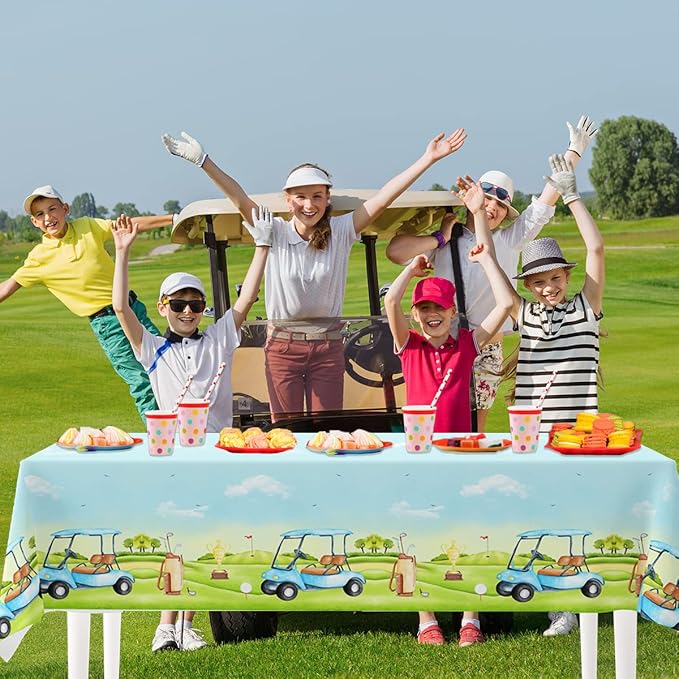 HAKOTI Golf Party Tablecloth - Disposable Rectangular Plastic Blue Table Cover for Sports Events, Birthday Party Decoration (3Pack)