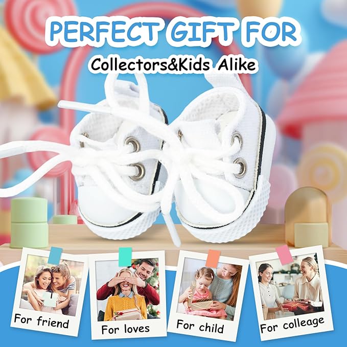 Mini Doll Shoes, 1 Pair Cute Lace Up Canvas Sneakers Compatible for 17cm/15cm Doll Shoes Toy Outfit Accessories Easter Gifts(White)