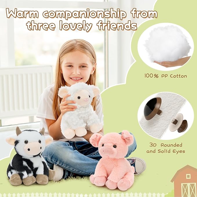 MaoGoLan 3 Pack Stuffed Farm Animals Soft Plush Toys Set for Kids, 8 inch Cute Farm Animal Stuffed Animals Bulk Easter Gifts Basket Stuffers Christmas Birthday Party Favors Decorations