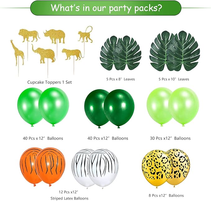 Two Wild Birthday Decorations - Safari Jungle Theme 2nd Birthday Party Supplies Includes Banner, Backdrop, Balloons Arch, Tablecloth, Topper, Two Wild Jungle Safari Theme Party Decorations