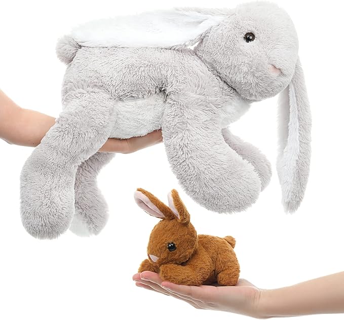 4 Pcs Easter Bunny Stuffed Animal - Large Stuffed Rabbit Plush Toys for Kids - Cuddly Mommy Bunny Surprise with 3 Small Bunnies