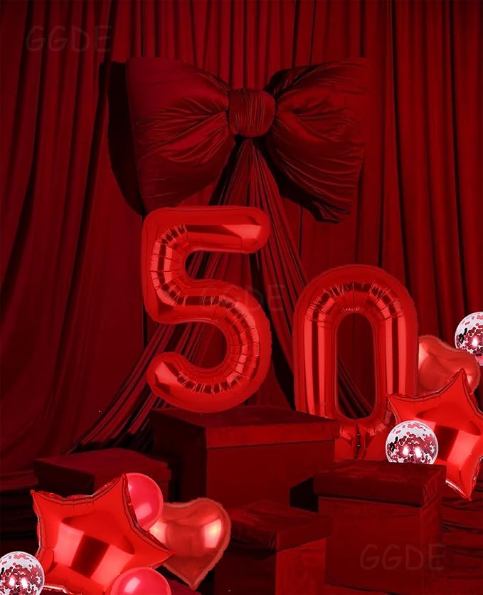 40 Inch 50 Red Number Balloons Mylar Foil Helium Digital Balloons Anniversary Event Celebration 50th Birthday Party Decor Supplies 10 Pcs