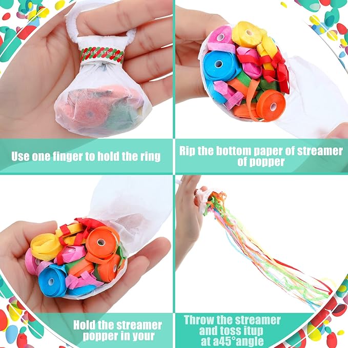 Civaner 30 Pcs Colorful No Mess Streamer Poppers for Wedding Confetti Hand Throw Streamers Paper Cracker for Wedding Celebrations Birthday Graduation Retirement Engagement Party Supplies Decor