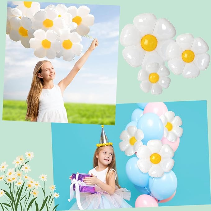 NOVWANG Daisy Balloons, 18pcs White Daisy Flower Balloons Party Decorations for Birthday Wedding Baby Shower Party Decorations Supplies（Huge Balloon X 3, Medium X 5, Small X 10）