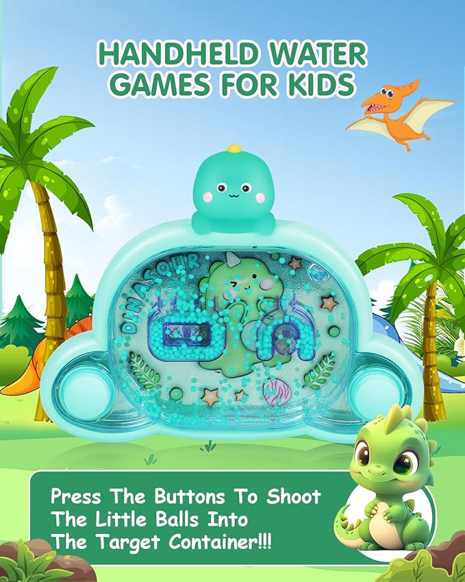 Handheld Water Game with Light - Unicorn & Dinosaur Toys - Water Ball Target Toy for Kids Ages 3+, Retro Fidget, Screen-Free Car Travel Game, Road Trip, Airplane, Portable Autism Gift