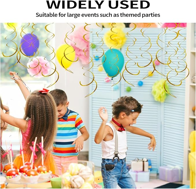 30 Pieces Hanging Swirl Party Decorations Foil Decorations Ceiling Swirl Spiral Hanging Plastic Streamer for Ceiling Birthday Graduation Wedding Celebration Baby Shower Party Supply (Gold)